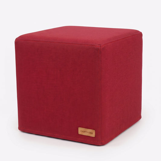 Sunbrella Canvas Jockey Red Cube Ottoman by CANVASEA