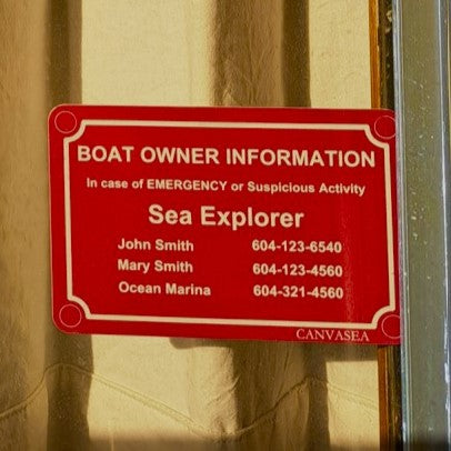 Personalized Emergency Contact Information Sign - Boat/RV/Camper